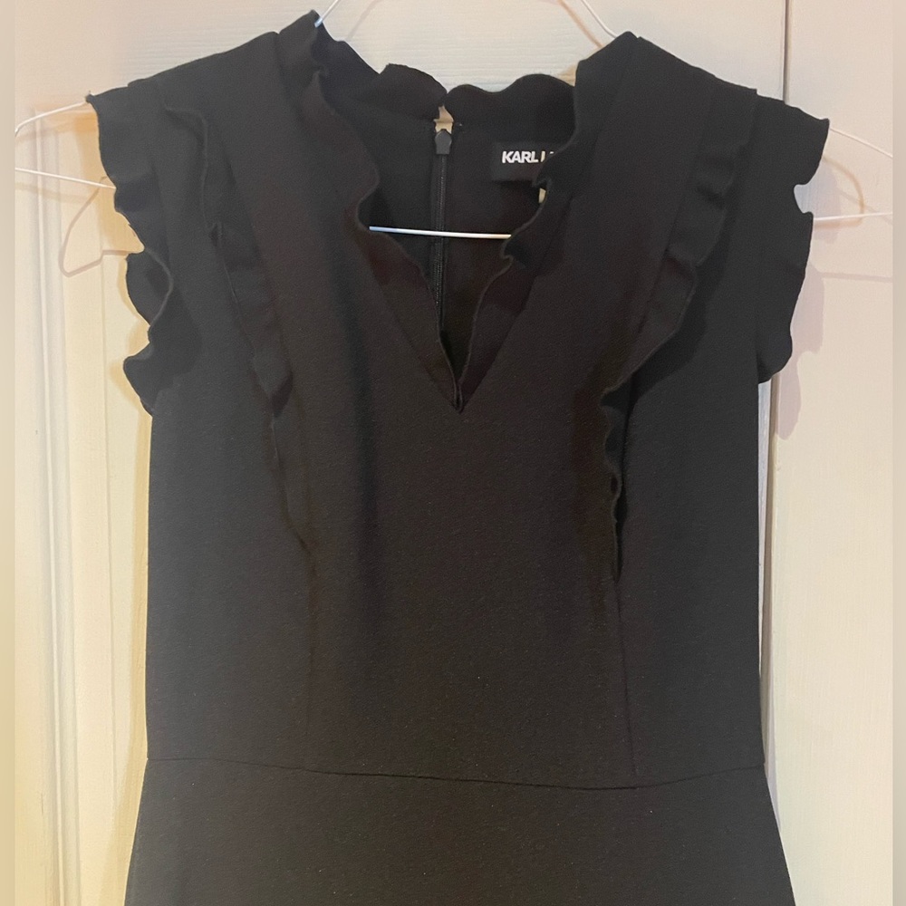 Karl Lagerfeld Little Black Dress with Ruffles Size 0 - Picture 3 of 11